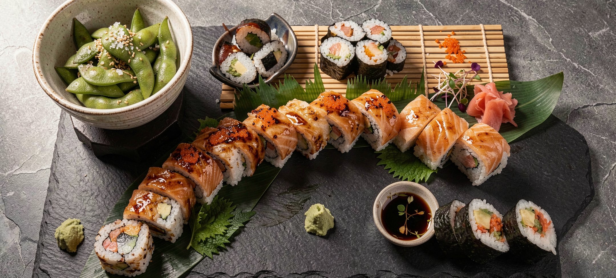 Ambiente de una celebración privada con buffet sushi en Barcelona