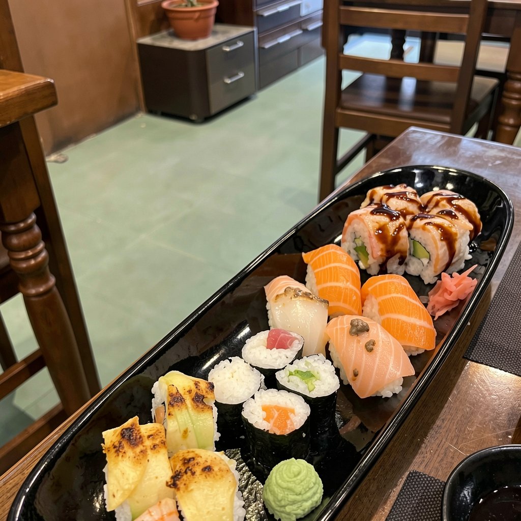 Espacio preparado para una fiesta privada con buffet sushi en Barcelona